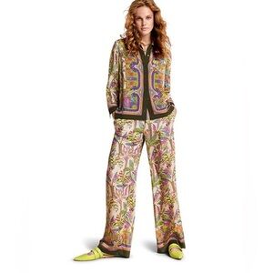 Riani Geman Luxe Satin Wide Leg Pant Multi Color Resort Vacation 12 Large